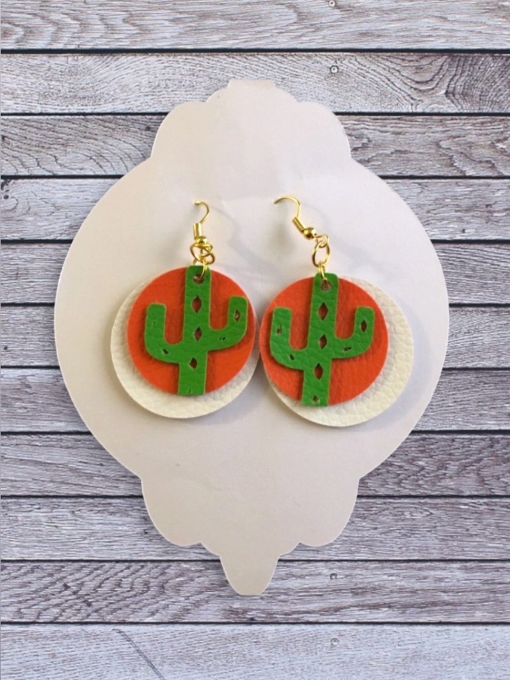 NEW cactus Faux leather earrings